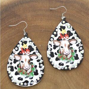Christmas Cow joy Teardrop Earrings